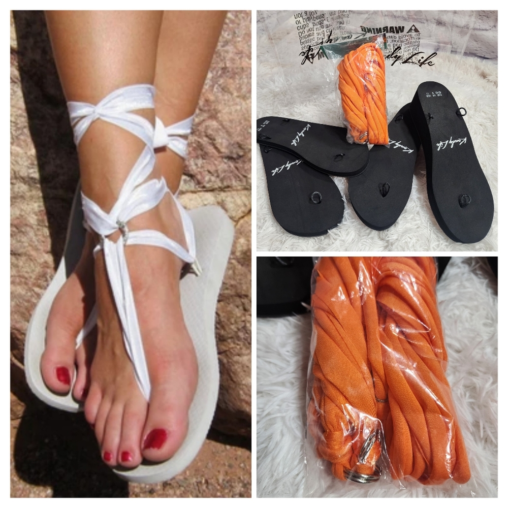3pcs Kandy Life Interchangeable Sandals - Flat & Wedge/ sizes 11/ NWT/ ORANGE - Picture 1 of 10